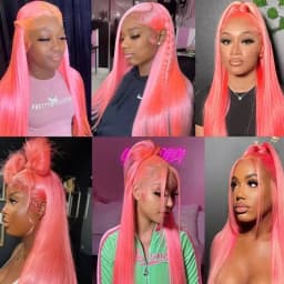 Pink Straight Wig 13x6 HD Lace Front Human Hair Wigs For Women Pre Plucked Hairline Brazilian Bleach Colored 13x4 Lace Frontal Wigs