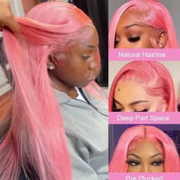 Pink Straight Wig 13x6 HD Lace Front Human Hair Wigs For Women Pre Plucked Hairline Brazilian Bleach Colored 13x4 Lace Frontal Wigs