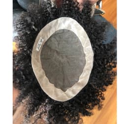 Kinky Curly Men's Toupee for African Amercian 100% Rem Human Hair Mono Lace PU Base Hairpiece Replacement Wig 10x8inch 1B Black