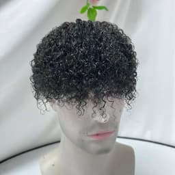 Kinky Curly Men's Toupee for African Amercian 100% Rem Human Hair Mono Lace PU Base Hairpiece Replacement Wig 10x8inch 1B Black