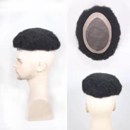Afro Black Mens Toupee 4MM Man Wigs 100%Human Hair African American Systems Afro Curly Hair Pieces Replacement 1# Jet Black 8x10