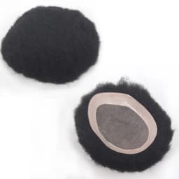 Afro Black Mens Toupee 4MM Man Wigs 100%Human Hair African American Systems Afro Curly Hair Pieces Replacement 1# Jet Black 8x10