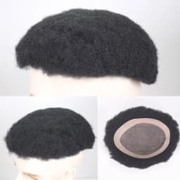 Afro Black Mens Toupee 4MM Man Wigs 100%Human Hair African American Systems Afro Curly Hair Pieces Replacement 1# Jet Black 8x10