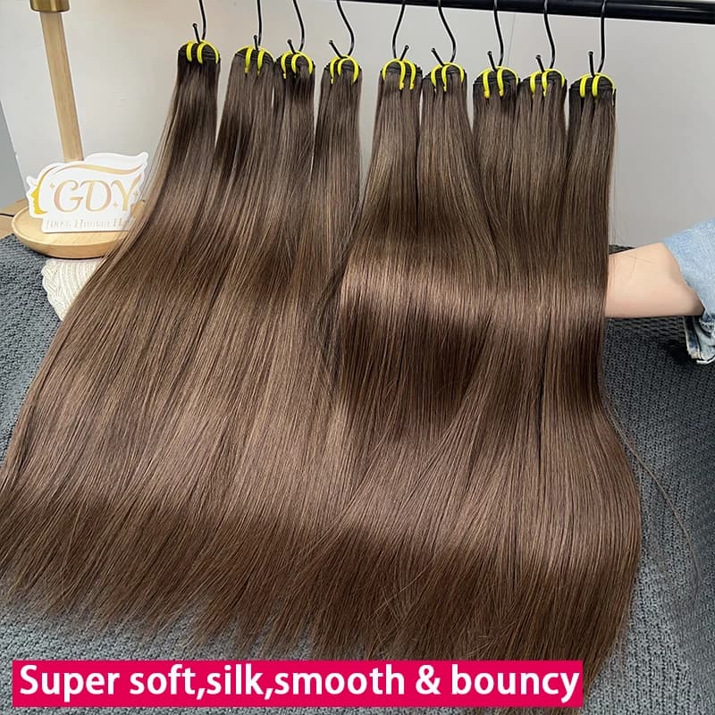 #2 Dark Brown Colored Bone Straight 100% Unprocessed Raw Virgin Human Hair Weave Extensions 1/2/3/4 Top Bundles Double Weft