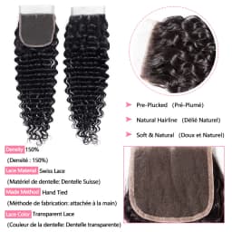 QIYING Deep Wave Bundles With 4x4 Lace Closure 12A 100% Virgin Human Hair Weave Extensions Free Part Natural Black Double Weft Curly Human Hair Bundles With Closure Local In Stock Fast Shipping For Women