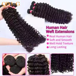 QIYING Deep Wave Bundles With 4x4 Lace Closure 12A 100% Virgin Human Hair Weave Extensions Free Part Natural Black Double Weft Curly Human Hair Bundles With Closure Local In Stock Fast Shipping For Women