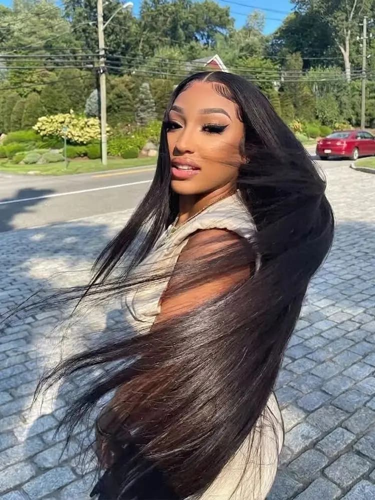 Premium 40 Inch Extra Long 250% Density Natural Black 13x4 HD Lace Frontal Bone Straight Silky Soft 13x6 Remy Human Hair Wigs Pre Plucked Hairline Invisible Bleached Knots Wear and Go 5x5 Glueless Closure Thick Full Ends