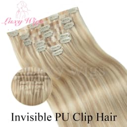 Invisible Clip In Hair Extensions Human Hair Balayge Blonde Brown Injected Seamless PU Weft Clip on Hair Extensions 7Pcs/set