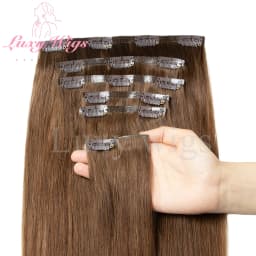 Invisible Clip In Hair Extensions Human Hair Balayge Blonde Brown Injected Seamless PU Weft Clip on Hair Extensions 7Pcs/set