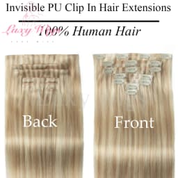 Invisible Clip In Hair Extensions Human Hair Balayge Blonde Brown Injected Seamless PU Weft Clip on Hair Extensions 7Pcs/set