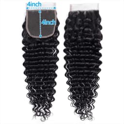Deep Wave Natural Hair Extensions with Closure Brazilian Unprocessed Remy Human Hair Weave, 4x4 Lace Closure with 3/4 Bundles