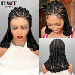 Handmade Synthetic Bantu Braiding Wigs Full Lace Natural Cornrow Braided Wigs for Black Women 16inch African Braids Hair Wigs