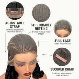 Handmade Synthetic Bantu Braiding Wigs Full Lace Natural Cornrow Braided Wigs for Black Women 16inch African Braids Hair Wigs