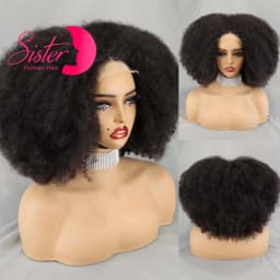 350% Density Afro Kinky Curly Wigs 13x4 4x4 Lace Frontal Short Bouncy Curly Bob Human Hair Wigs Natural Hairline for Black Women