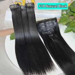Raw Virgin Clip In Hair Extension 100% Human Hair Natural Black 100 Grams 7 Pieces Clip-On Hair Piece Full Head 16-30 Inch