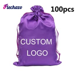 100Pcs Wholesale Silk Satin Bags Hair Packaging Bags Logo Custom Soft Silky Pouches Wigs Bags Hair Tools Storage Bags Home Salon