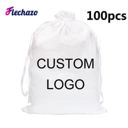 100Pcs Wholesale Silk Satin Bags Hair Packaging Bags Logo Custom Soft Silky Pouches Wigs Bags Hair Tools Storage Bags Home Salon