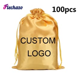 100Pcs Wholesale Silk Satin Bags Hair Packaging Bags Logo Custom Soft Silky Pouches Wigs Bags Hair Tools Storage Bags Home Salon