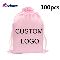 100Pcs Wholesale Silk Satin Bags Hair Packaging Bags Logo Custom Soft Silky Pouches Wigs Bags Hair Tools Storage Bags Home Salon