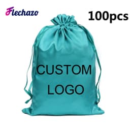 100Pcs Wholesale Silk Satin Bags Hair Packaging Bags Logo Custom Soft Silky Pouches Wigs Bags Hair Tools Storage Bags Home Salon