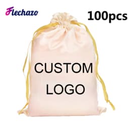 100Pcs Wholesale Silk Satin Bags Hair Packaging Bags Logo Custom Soft Silky Pouches Wigs Bags Hair Tools Storage Bags Home Salon