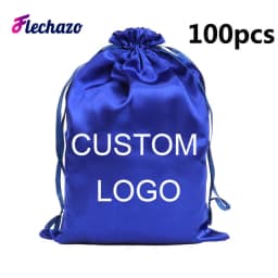 100Pcs Wholesale Silk Satin Bags Hair Packaging Bags Logo Custom Soft Silky Pouches Wigs Bags Hair Tools Storage Bags Home Salon