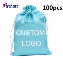 100Pcs Wholesale Silk Satin Bags Hair Packaging Bags Logo Custom Soft Silky Pouches Wigs Bags Hair Tools Storage Bags Home Salon