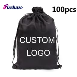 100Pcs Wholesale Silk Satin Bags Hair Packaging Bags Logo Custom Soft Silky Pouches Wigs Bags Hair Tools Storage Bags Home Salon