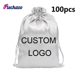 100Pcs Wholesale Silk Satin Bags Hair Packaging Bags Logo Custom Soft Silky Pouches Wigs Bags Hair Tools Storage Bags Home Salon