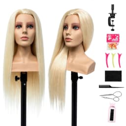 Long Hair Mannequin Head for Hair Styling Human Hair Doll Head for Braiding Cutting Practice Beautiful Female Salon Training
