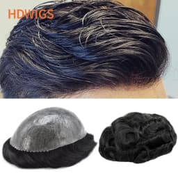 New Wigs Men Toupee Full PU 0.12-0.14cm ISKIN With Knots Men's Capillary Prosthesis Indian Real Human Hair Wig Natural Hairpiece