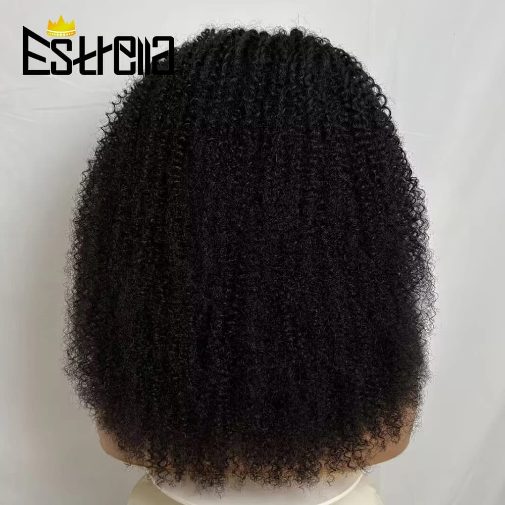 New Half Wig Wear & Go Drawstring Band Seamless Clip Ins Human Wig No Glue 4C Afro Kinky Remy Half Head Human Hair Wig for Women