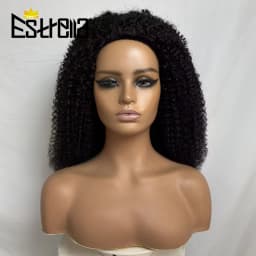 New Half Wig Wear & Go Drawstring Band Seamless Clip Ins Human Wig No Glue 4C Afro Kinky Remy Half Head Human Hair Wig for Women
