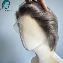 Hesperis Dark Gray Men's Human Hair Wigs Glueless Fashion Short Pre Plucked 13x4 Lace Front Wigs Cosplay Highlight Black Grey