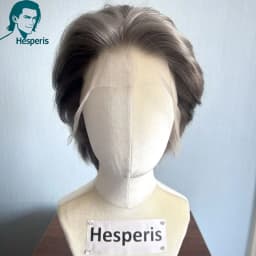 Hesperis Dark Gray Men's Human Hair Wigs Glueless Fashion Short Pre Plucked 13x4 Lace Front Wigs Cosplay Highlight Black Grey