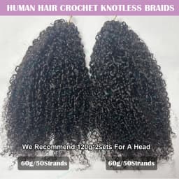 K​inky Curly Crochet Human Hair Extensions Afro Kinky Pre-Separated Knotless Crochet Human Hair With Loop For Twist Boho Braids