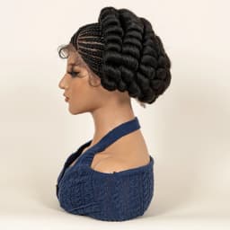 Synthetic Cornrow Braids Turban Wig Pre-Plucked Full Lace Braided Bantu Wig with Baby Hair 8Inch Natural Black for Black Women