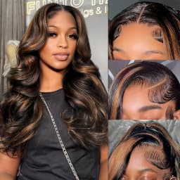 36Inch 1B/30 Highlight Body Wave 13x6 Lace Frontal Human Hair Wigs Ombre Black Brown Colored Preplucked Lace Front Wig For Women