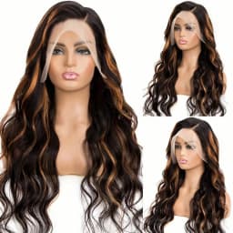36Inch 1B/30 Highlight Body Wave 13x6 Lace Frontal Human Hair Wigs Ombre Black Brown Colored Preplucked Lace Front Wig For Women