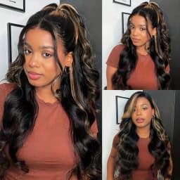 36Inch 1B/30 Highlight Body Wave 13x6 Lace Frontal Human Hair Wigs Ombre Black Brown Colored Preplucked Lace Front Wig For Women