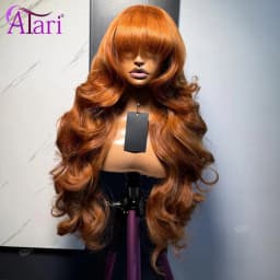 Ginger Orange with Bangs 13x4 Lace Front Body Wave Brazilian Wig Transparent 13x6 Lace Frontal Human Hair Wigs Pre Plucked