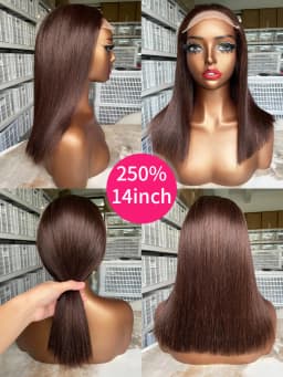 #2 Brown Chocolate Color 250 Density Lace Frontal Wig Human Hair Raw Vietnamese Double Drawn 13x4 Bob Lace Front Human Hair Wigs