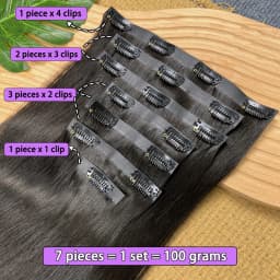 Straight PU Clip Ins Hair Extensions 100% Human Hair Natural Black Color 100g/Set 7pcs Seamless Invisible PU Weft For Women