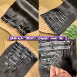Straight PU Clip Ins Hair Extensions 100% Human Hair Natural Black Color 100g/Set 7pcs Seamless Invisible PU Weft For Women