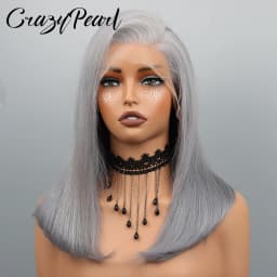 CrazyPearl Grey Bob Wig Human Hair Straight Lace Frontal Wig 13X4 Lace Front Bob Wig Preplucked 10Inch Short Human Hair Wigs