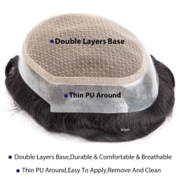 Toupee Man Wig Australia-Double Layers Lace PU Base Male Hair Prosthesis Human Hair Replacement System Men's Capillary Prothesis