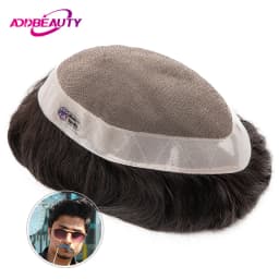 New Men Toupee Human Hair Wigs Fine Mono NPU Capillary Prosthesis Real Human Remy Hair System Male Grey Hair Toupee Hairpiece