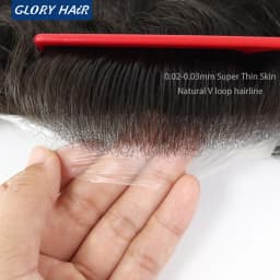 Gloryhair-NG Super Thin Skin Men Toupee 0.02-0.03mm V Loop Natural Hairline 90% Density Invisible Male Hair Unit Wig