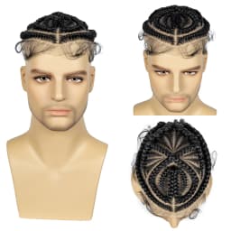Men's Toupee Hair HD Full Lace Male Hairpieces with Cornrow Braids White Hair Reaplcement Synthetic Short Hair Topper for Men