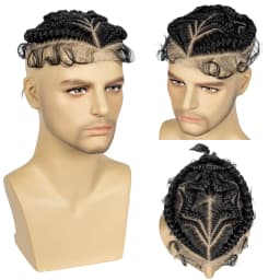 Men's Toupee Hair HD Full Lace Male Hairpieces with Cornrow Braids White Hair Reaplcement Synthetic Short Hair Topper for Men
